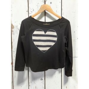 Synergy Organic Clothing Black Striped Heart Boyfriend Sweatshirt Size S Crop